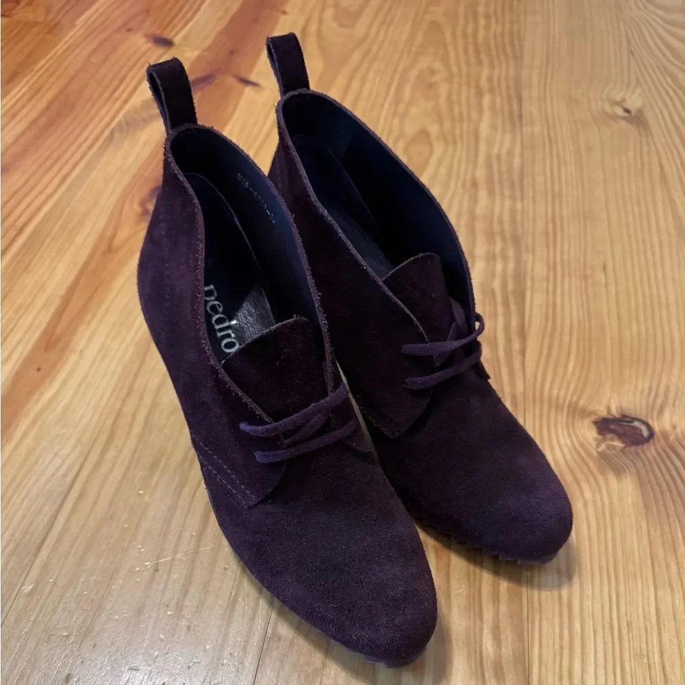 Pedro Garcia 38 (US 7.5) Maroon Suede Leather Lace Up Heel Ankle Boots Spain